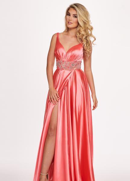 Rachel Allan - 6510 Beaded V-neck Stretch Satin A-line Dress In Pink