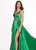 Rachel Allan - 6510 Beaded V-neck Stretch Satin A-line Dress In Green