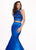 Rachel Allan - 6511 Beaded Halter Taffeta Two-Piece Mermaid Gown In Blue