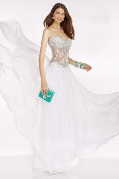 Alyce Paris - 6511 Beaded Embellished Sleeveless Corset Style Prom Dress In White and Multi-Color