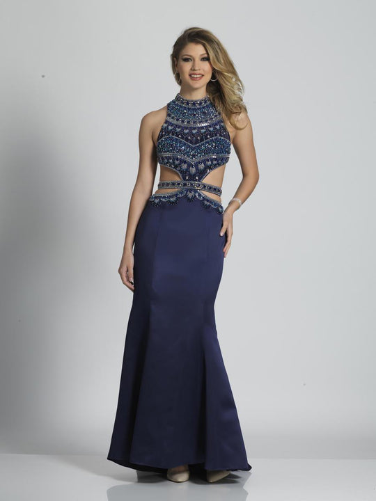 Dave & Johnny - A6512 High Halter Neck Beaded Mermaid Gown in Blue