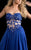 Jasz Couture - Strapless Lace Applique Gown 5813 in Blue