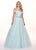 Rachel Allan - 6516 Lace Accent Choker Off Shoulder A-Line gown In White and Green