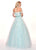 Rachel Allan - 6516 Lace Accent Choker Off Shoulder A-Line gown In White and Green