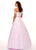 Rachel Allan - 6516 Lace Accent Choker Off Shoulder A-Line gown In White and Pink