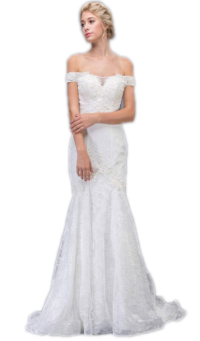 Off Shoulder Lace Corset Trumpet Wedding Dress