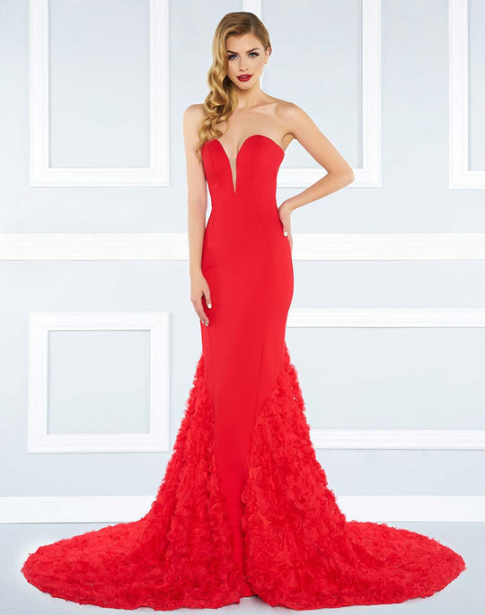 Mac Duggal Black White Red - 65219 Strapless Sweeping Mermaid Gown In Red