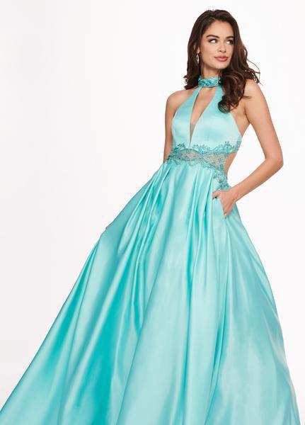 Rachel Allan - 6528 Beaded Midriff Cutout Bodice Gown In Green and Blue