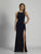Dave & Johnny - A6521 Bateau Neck Fitted Gown with Side Slit in Blue