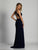 Dave & Johnny - A6521 Bateau Neck Fitted Gown with Side Slit in Blue