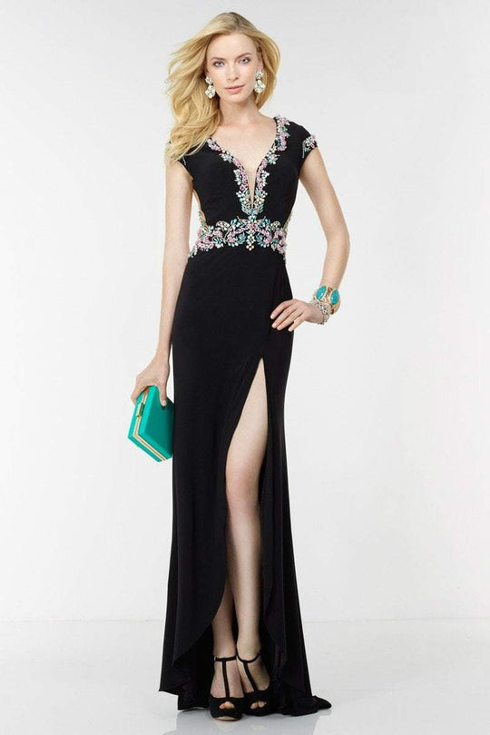 Alyce Paris - 6522 Long Dress In Black Multi-Color