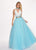 Rachel Allan - 6524 Two Piece Halter Ballgown Ruffles Dress with Choker In White And Blue