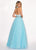 Rachel Allan - 6524 Two Piece Halter Ballgown Ruffles Dress with Choker In White And Blue