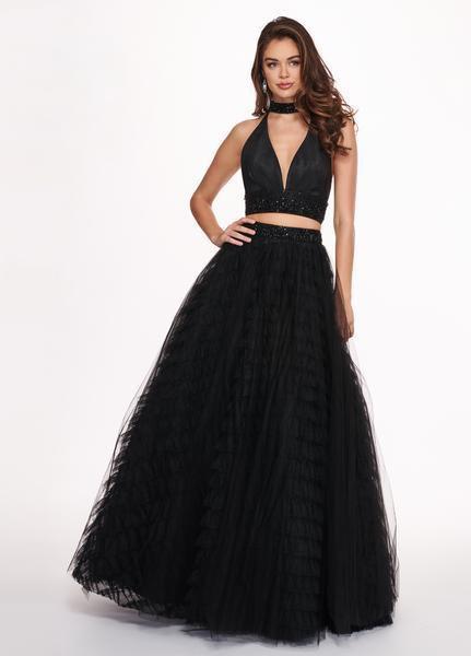 Rachel Allan - 6524 Two Piece Halter Ballgown Ruffles Dress with Choker In Black