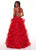 Rachel Allan - 6526 Embroidered Scoop Neck Ruffled Tulle Ballgown in Red