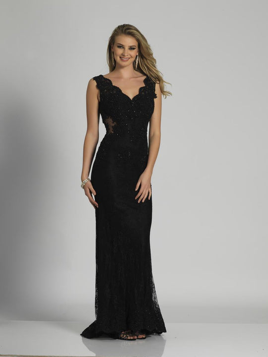 Dave & Johnny - A6526 V-neck Fitted Lace Gown in Black