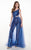 Rachel Allan - 6527 One-Shoulder Fitted Jumpsuit with Tulle Overskirt In Blue