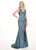 Rachel Allan - 6529 Plunging V-Neck Dress with Slit In Blue
