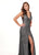 Rachel Allan - 6529 Plunging V-Neck Dress with Slit In Gray
