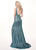 Rachel Allan - 6529 Plunging V-Neck Dress with Slit In Blue