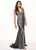 Rachel Allan - 6529 Plunging V-Neck Dress with Slit In Gray