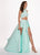 Rachel Allan - 6533 Floral Appliqued Two-Piece High Slit Gown In Green