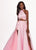 Rachel Allan - 6533 Floral Appliqued Two-Piece High Slit Gown In Pink