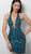 Jovani - 65350 Beaded Halter V Neck Backless Cocktail Dress In Blue And Green