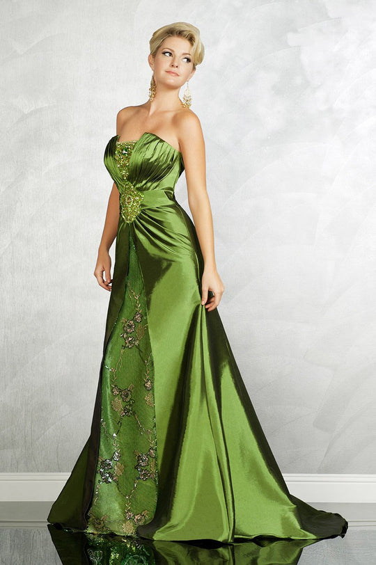 MNM Couture - 6538 Strapless Embellished Taffeta Gown in Green