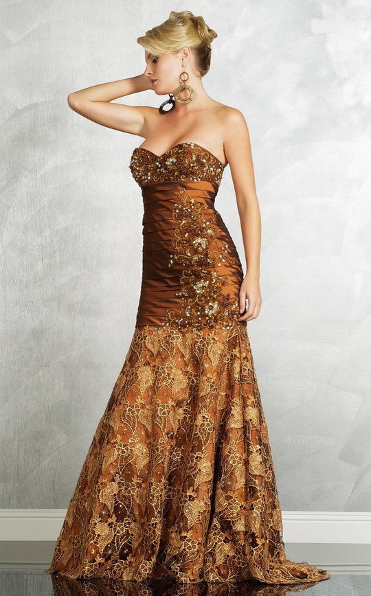 MNM Couture Laced Sweetheart A-line Dress 6539 - 1 pc Brown In Size 6 Available In Brown
