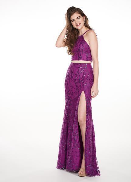 Rachel Allan - 6541 Two-Piece Glitter Tulle Sheath Gown In Purple