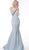 Jovani - 65416 Sleeveless Open Back Glitter Jersey Mermaid Gown In Blue and Silver