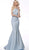 Jovani - 65416 Sleeveless Open Back Glitter Jersey Mermaid Gown In Blue and Silver