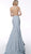 Jovani - 65416 Sleeveless Open Back Glitter Jersey Mermaid Gown In Blue and Silver