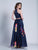 Dave & Johnny - A6541 Two-Piece High Halter Neck A-line Gown in Black and Print