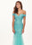 Rachel Allan - 6545 Lace Appliqued Off Shoulder Tulle Mermaid Gown In Blue and Green