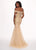 Rachel Allan - 6545 Lace Appliqued Off Shoulder Tulle Mermaid Gown In Gold and Neutral