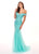 Rachel Allan - 6545 Lace Appliqued Off Shoulder Tulle Mermaid Gown In Blue and Green
