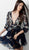 Jovani - 65464 Quarter length Sleeve Plunging Neck Cocktail Dress In Blue and Multi-Color