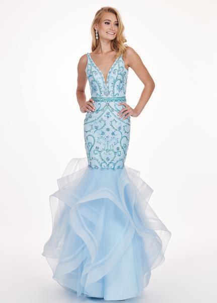 Rachel Allan - 6548 Plunging V-Neck Ruffled Mermaid Dress In Blue