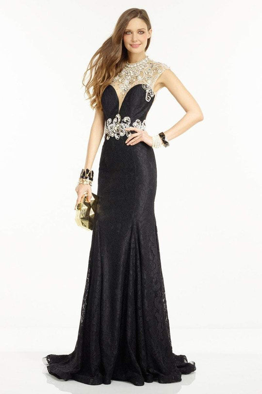 Alyce Paris  - 6550 Bedazzled Illusion High Trumpet Dress in Black and Neutral