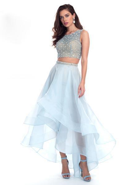 Rachel Allan - 6553 Two-Piece Floral Jeweled A-Line Gown In Blue