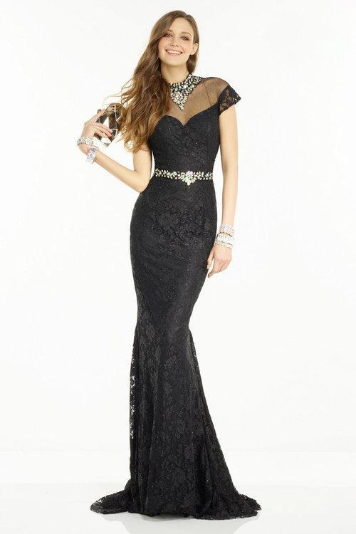 Alyce Paris - 6553 Beaded High Neck Fitted Lace Gown In Black