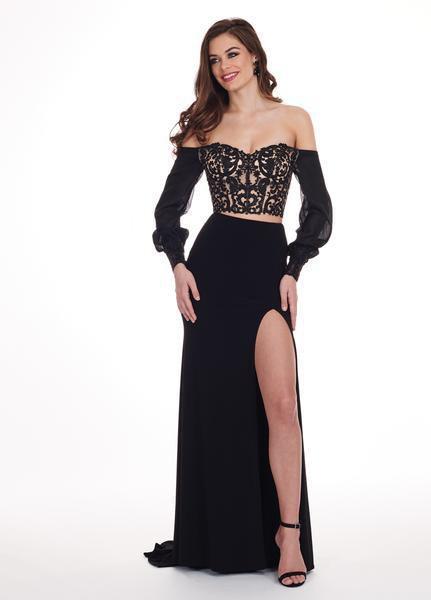 Rachel Allan - 6554 Bishop Sleeve Illusion Corset Bodice Gown In Black