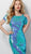 Jovani - 65575 Short Sleeve Bateau Paillette Sheath Dress in Blue