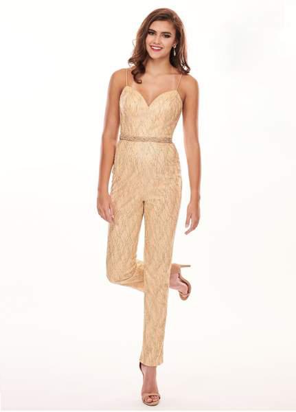 Rachel Allan - 6557 Sweetheart Bodice Glitter Skinny Jumpsuit In Gold