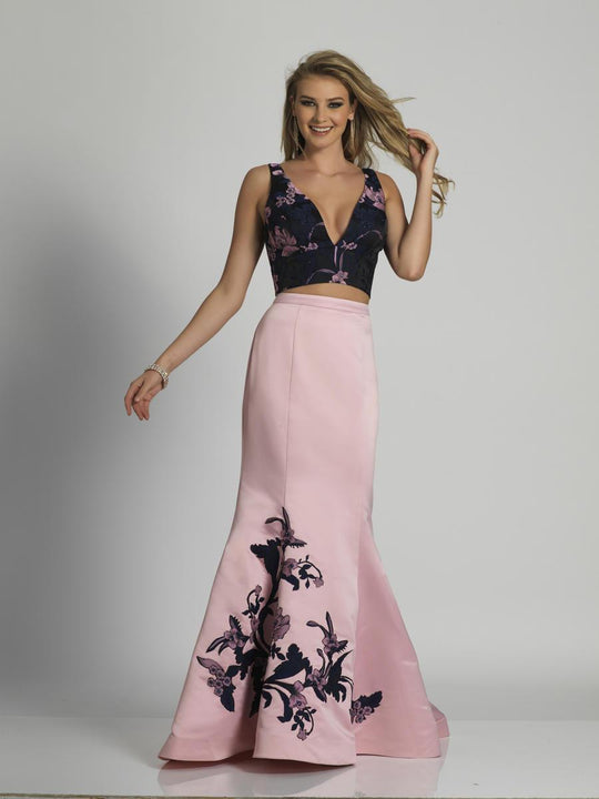 Dave & Johnny - A6559 Two-Piece Deep V-Neck Mermaid Gown in Pink