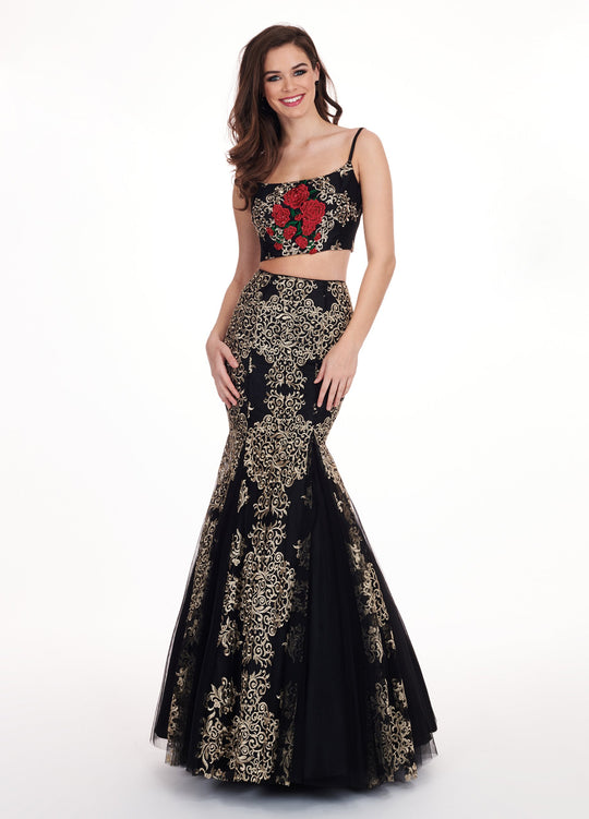 Rachel Allan - 6560 Two Piece Embroidered Tulle Mermaid Dress In Black