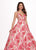 Rachel Allan - 6564 Plunging V-Neck Printed Brocade Gown In Pink