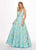 Rachel Allan - 6564 Plunging V-Neck Printed Brocade Gown In Blue